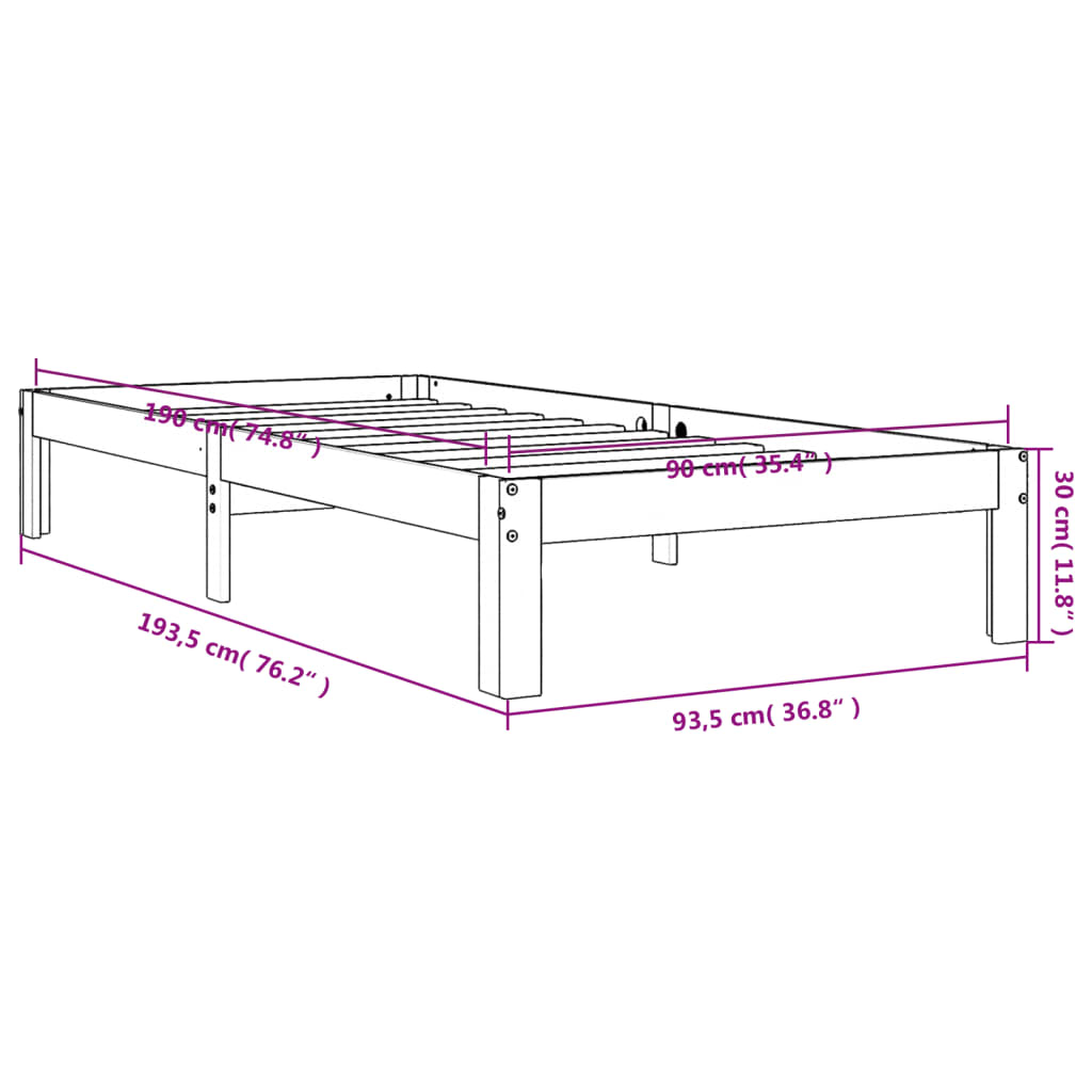 Bed Frame without Mattress Wax Brown 90x190 cm Solid Wood Pine