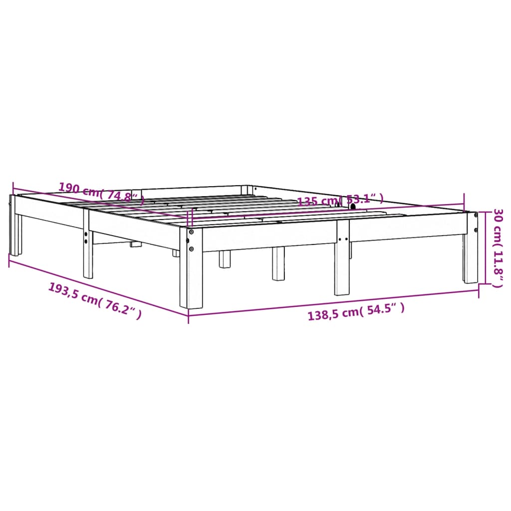 Bed Frame Wax Brown 135 x 190 cm Solid pine wood