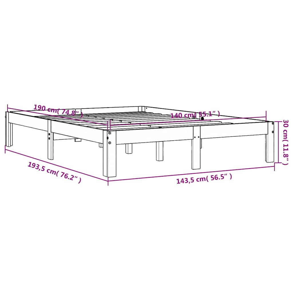 Bed Frame without Mattress Wax Brown 140x190 cm Solid Wood Pine