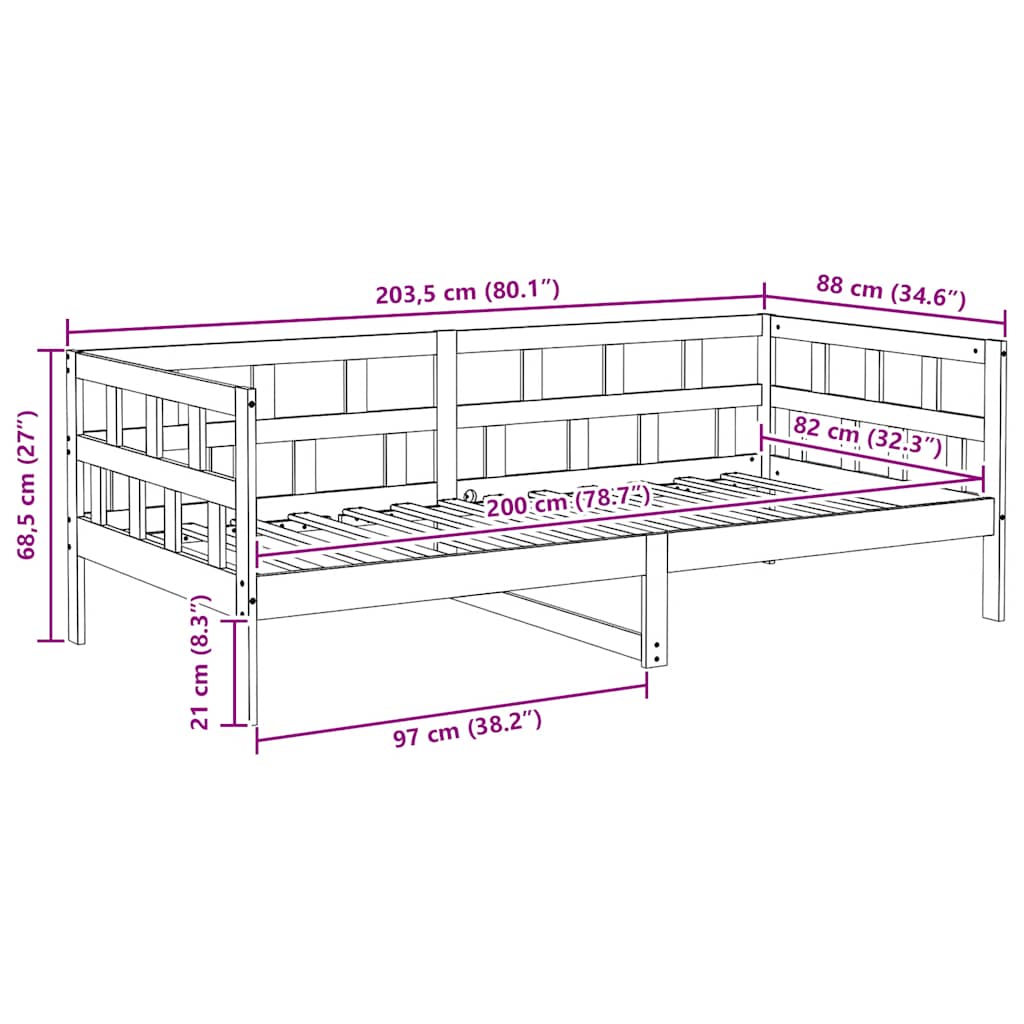 Day Bed without Mattress Wax Brown 80x200 cm Solid Wood Pine