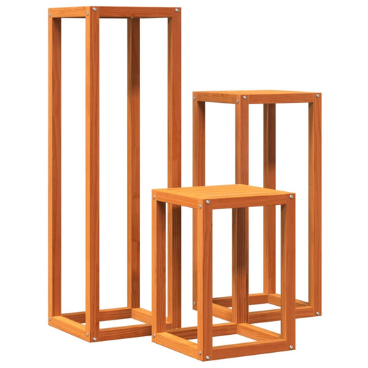Plant Stands 3 pcs Wax Brown Solid Wood Pine Plant Stands 3 pcs Wax Brown Solid Wood Pine