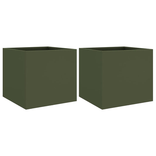 Planters 2 pcs Olive Green 32x30x29 cm Steel Planters 2 pcs Olive Green 32x30x29 cm Steel
