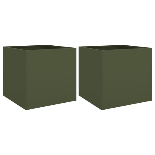 Planters 2 pcs Olive Green 42x40x39 cm Steel Planters 2 pcs Olive Green 42x40x39 cm Steel