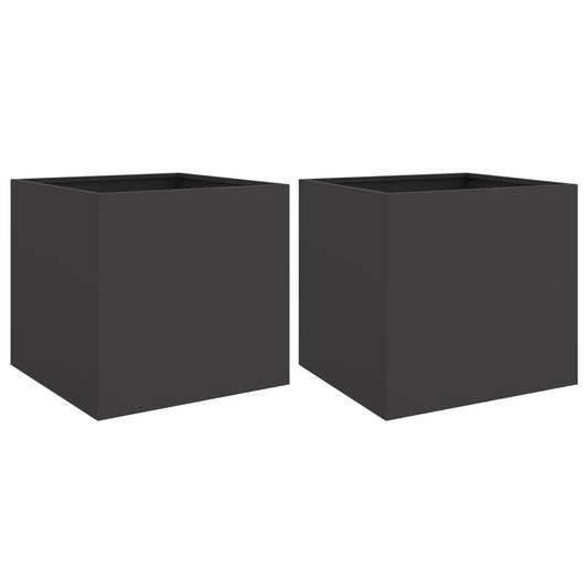 Planters 2 pcs Black 49x47x46 cm Steel Planters 2 pcs Black 49x47x46 cm Steel