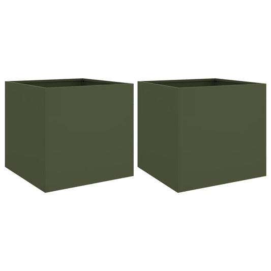 Planters 2 pcs Olive Green 49x47x46 cm Steel Planters 2 pcs Olive Green 49x47x46 cm Steel