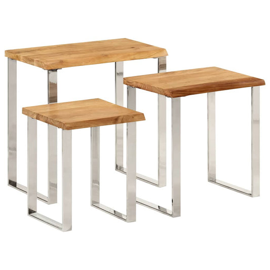 Nesting Tables 3 pcs with Live Edge Solid Wood Acacia Nesting Tables 3 pcs with Live Edge Solid Wood Acacia