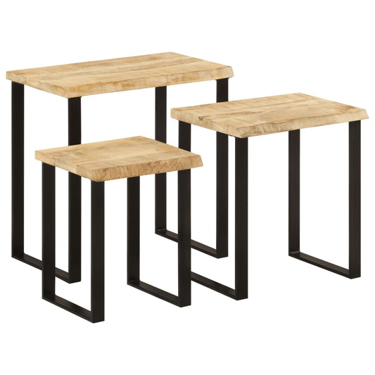 Nesting Tables 3 pcs with Live Edge Solid Wood Mango Nesting Tables 3 pcs with Live Edge Solid Wood Mango
