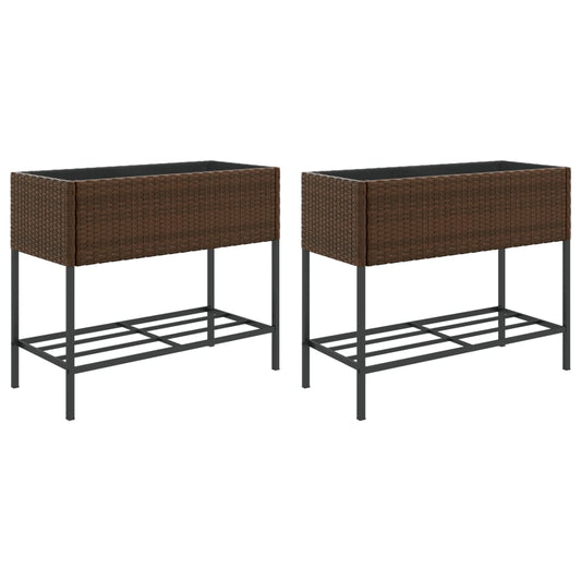 Garden Planters with Shelf 2 pcs Brown 90x40x75 cm Poly Rattan Garden Planters with Shelf 2 pcs Brown 90x40x75 cm Poly Rattan
