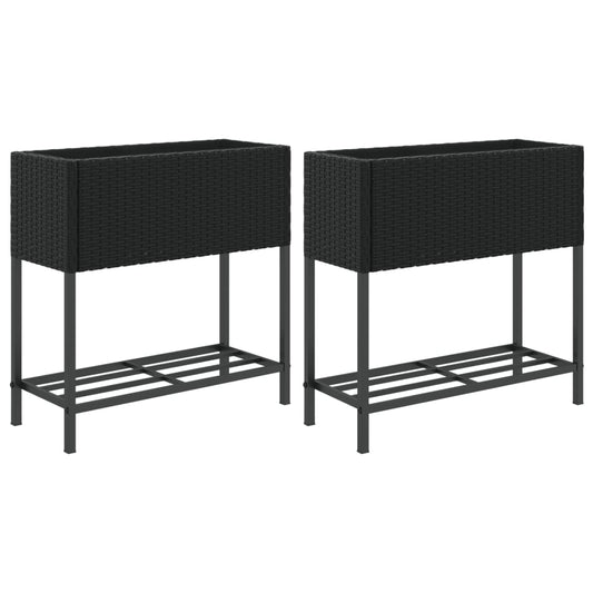 Garden Planters with Shelf 2 pcs Black 70x28x70 cm Poly Rattan Garden Planters with Shelf 2 pcs Black 70x28x70 cm Poly Rattan