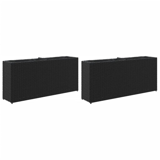 Garden Planters with 2 Pots 2 pcs Black 90x20x40 cm Poly Rattan Garden Planters with 2 Pots 2 pcs Black 90x20x40 cm Poly Rattan