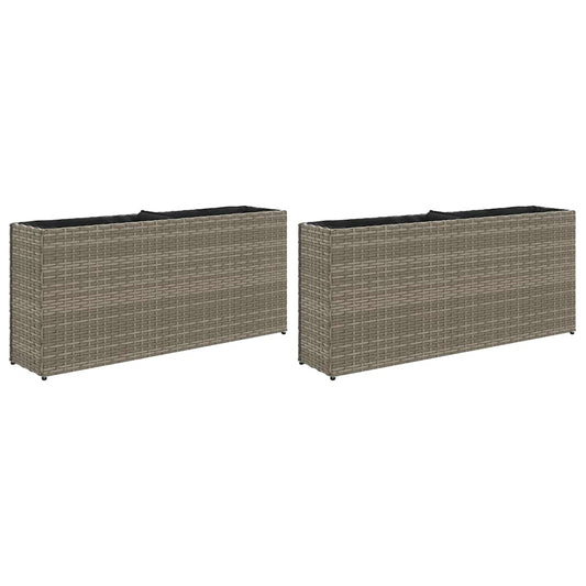 Garden Planters with 2 Pots 2 pcs Grey 90x20x40 cm Poly Rattan Garden Planters with 2 Pots 2 pcs Grey 90x20x40 cm Poly Rattan