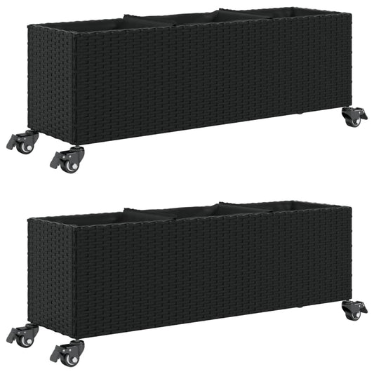 Garden Planters with Wheels 2 pcs Black 107x32x38 cm Poly Rattan Garden Planters with Wheels 2 pcs Black 107x32x38 cm Poly Rattan