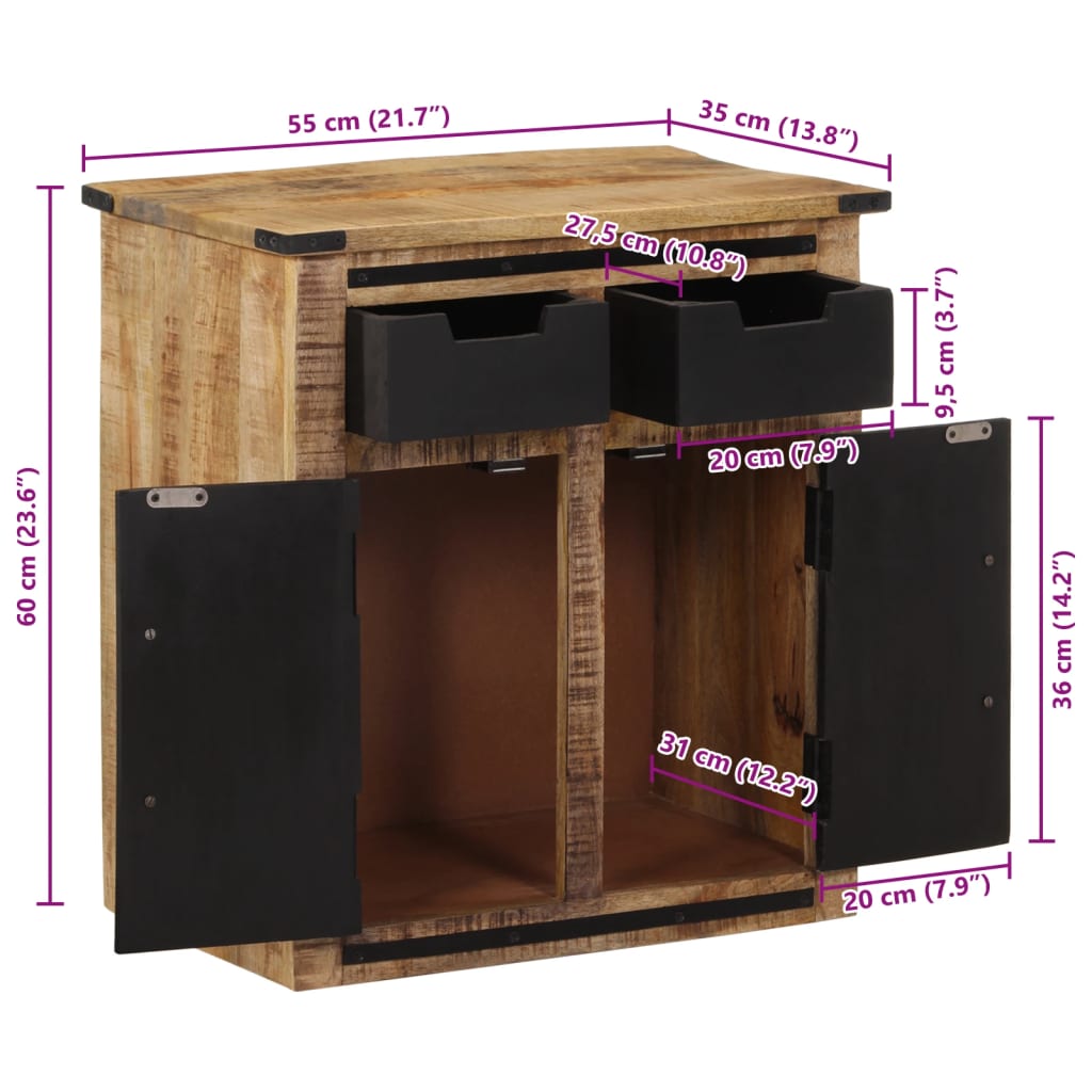 Sideboard with 2 Drawers 55x35x60 cm Solid Wood Mango