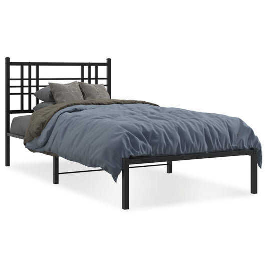 Metal Bed Frame without Mattress with Headboard Black 90x190cm Metal Bed Frame without Mattress with Headboard Black 90x190cm