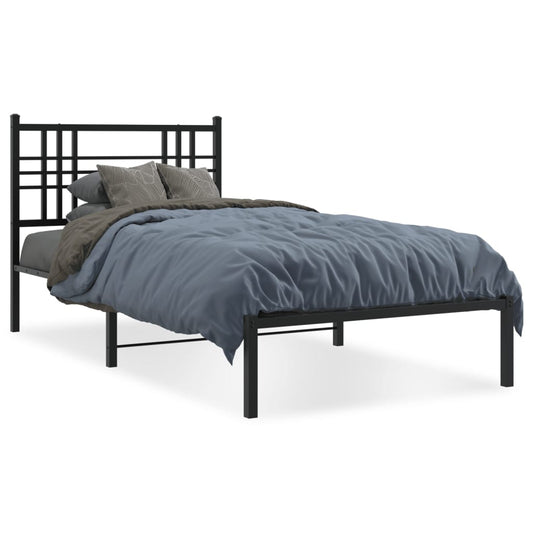Metal Bed Frame without Mattress with Headboard Black 100x190cm Metal Bed Frame without Mattress with Headboard Black 100x190cm