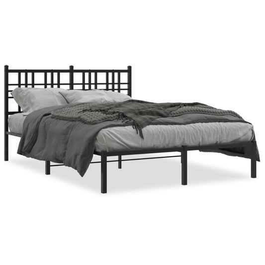 Metal Bed Frame without Mattress with Headboard Black 135x190cm Metal Bed Frame without Mattress with Headboard Black 135x190cm