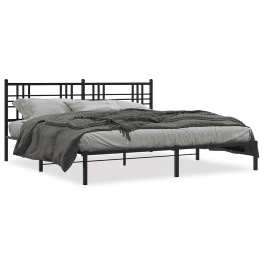 Metal Bed Frame without Mattress with Headboard Black 183x213cm Metal Bed Frame without Mattress with Headboard Black 183x213cm