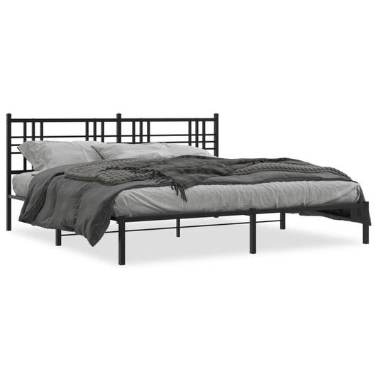 Metal Bed Frame without Mattress with Headboard Black 193x203cm Metal Bed Frame without Mattress with Headboard Black 193x203cm