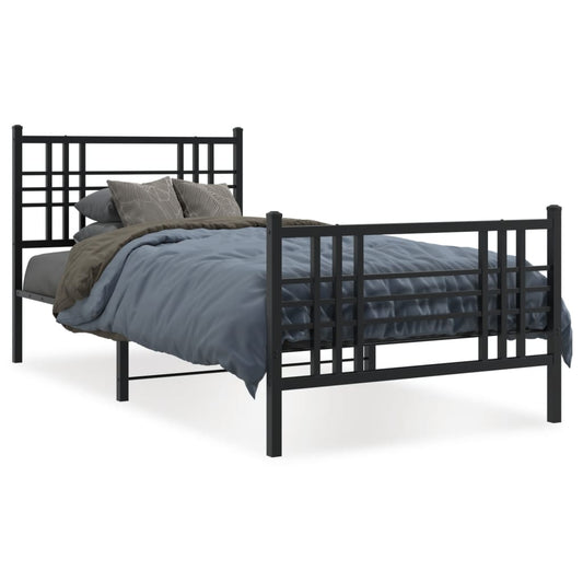 Metal Bed Frame without Mattress with Footboard Black 90x190cm Metal Bed Frame without Mattress with Footboard Black 90x190cm