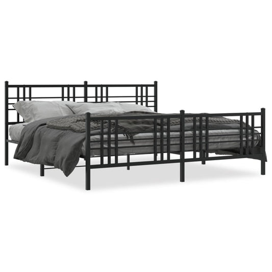 Metal Bed Frame without Mattress with Footboard Black 183x213cm Metal Bed Frame without Mattress with Footboard Black 183x213cm