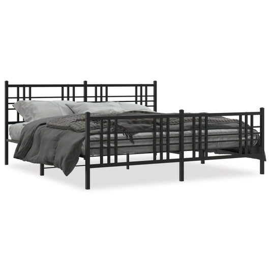 Metal Bed Frame without Mattress with Footboard Black 200x200cm Metal Bed Frame without Mattress with Footboard Black 200x200cm