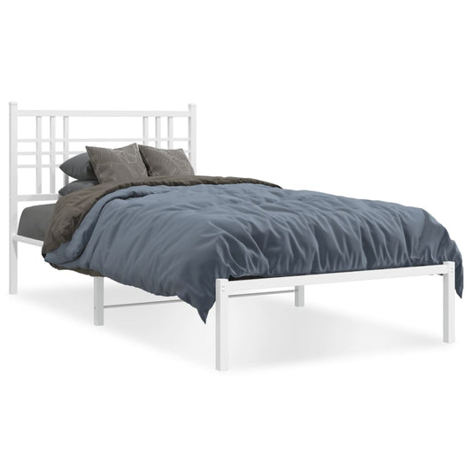 Metal Bed Frame without Mattress with Headboard White 100x190cm Metal Bed Frame without Mattress with Headboard White 100x190cm