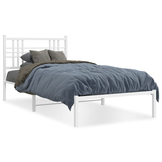 Metal Bed Frame without Mattress with Headboard White 100x200cm Metal Bed Frame without Mattress with Headboard White 100x200cm