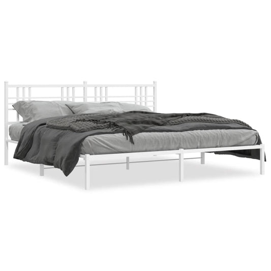 Metal Bed Frame without Mattress with Headboard White 193x203cm Metal Bed Frame without Mattress with Headboard White 193x203cm