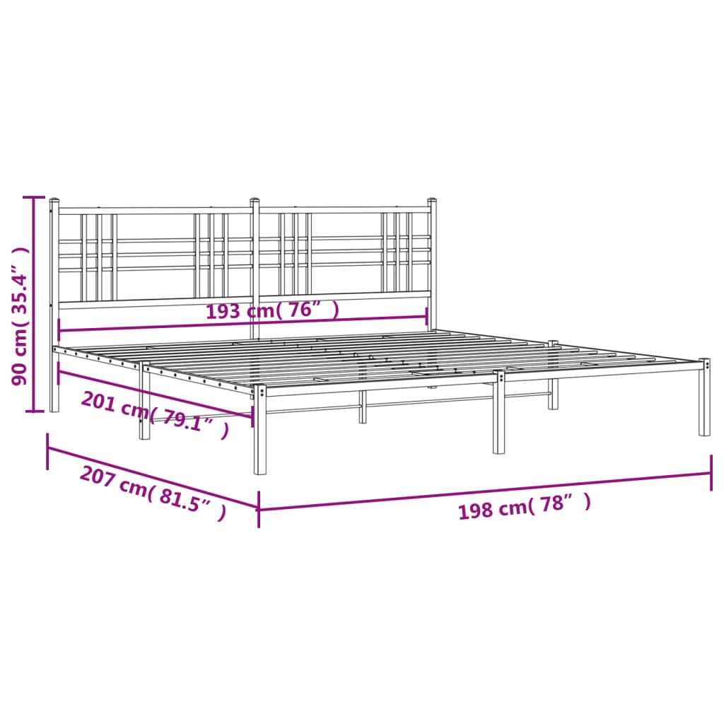 Metal Bed Frame without Mattress with Headboard White 193x203cm