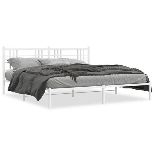 Metal Bed Frame without Mattress with Headboard White 200x200cm Metal Bed Frame without Mattress with Headboard White 200x200cm