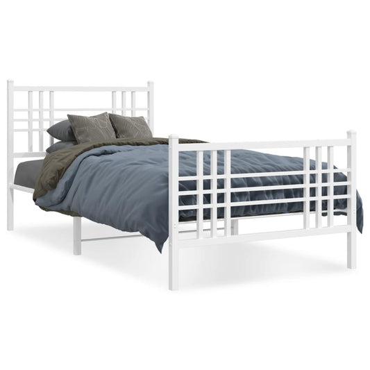 Metal Bed Frame without Mattress with Footboard White 90x200cm Metal Bed Frame without Mattress with Footboard White 90x200cm