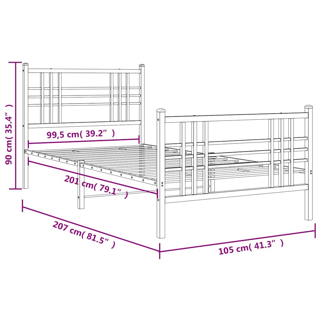 Metal Bed Frame without Mattress with Footboard White 100x200cm