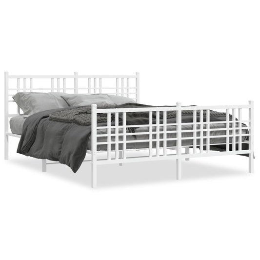 Metal Bed Frame without Mattress with Footboard White 150x200cm Metal Bed Frame without Mattress with Footboard White 150x200cm