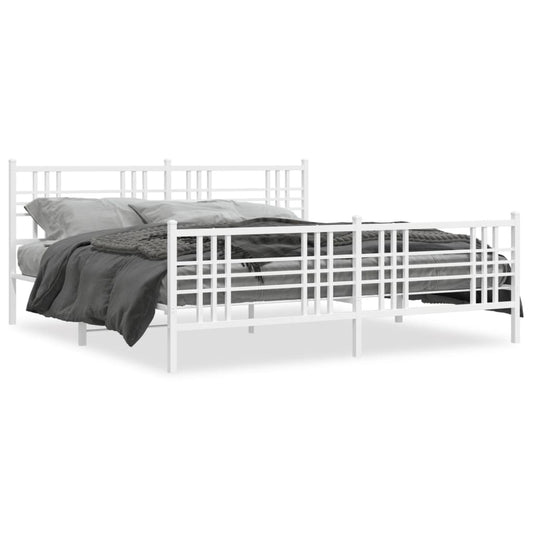 Metal Bed Frame without Mattress with Footboard White 200x200cm Metal Bed Frame without Mattress with Footboard White 200x200cm