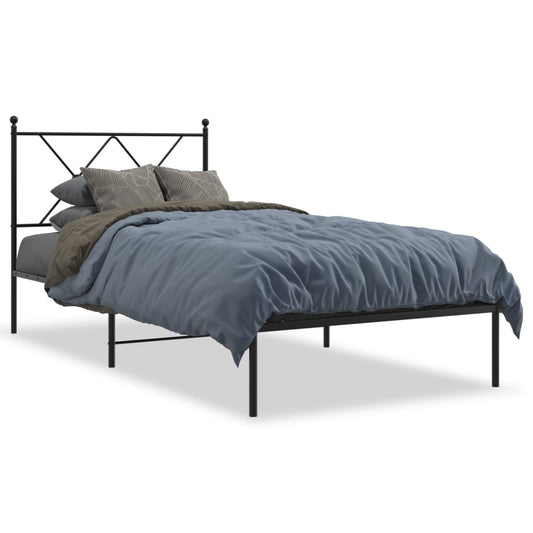 Metal Bed Frame without Mattress with Headboard Black 90x190cm Metal Bed Frame without Mattress with Headboard Black 90x190cm