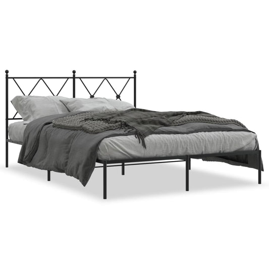 Metal Bed Frame without Mattress with Headboard Black 135x190cm Metal Bed Frame without Mattress with Headboard Black 135x190cm