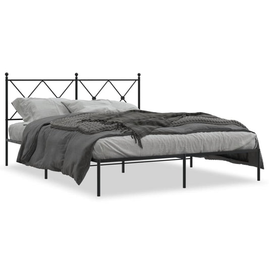 Metal Bed Frame without Mattress with Headboard Black 160x200cm Metal Bed Frame without Mattress with Headboard Black 160x200cm
