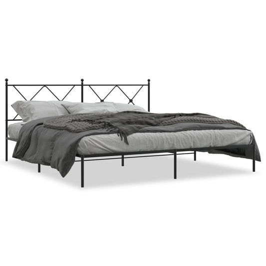 Metal Bed Frame without Mattress with Headboard Black 183x213cm Metal Bed Frame without Mattress with Headboard Black 183x213cm