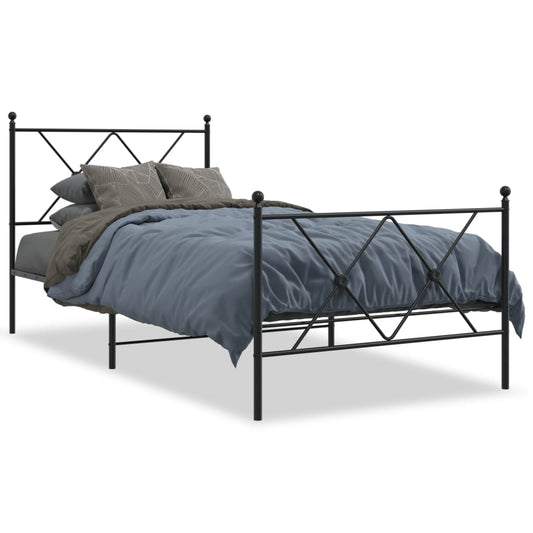 Metal Bed Frame without Mattress with Footboard Black 90x200cm Metal Bed Frame without Mattress with Footboard Black 90x200cm