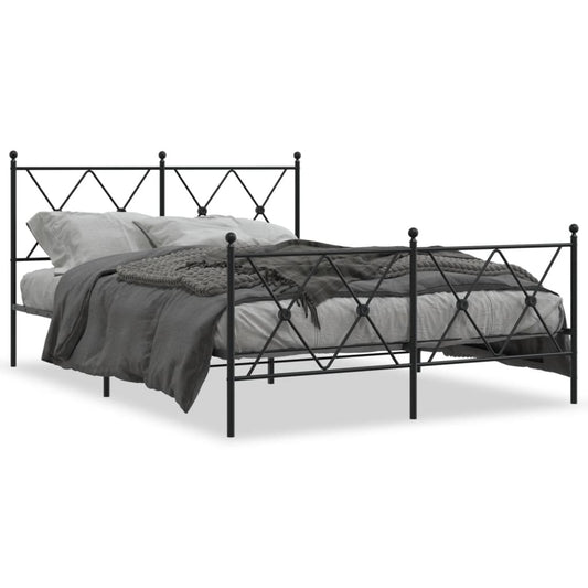 Metal Bed Frame without Mattress with Footboard Black 137x190cm Metal Bed Frame without Mattress with Footboard Black 137x190cm