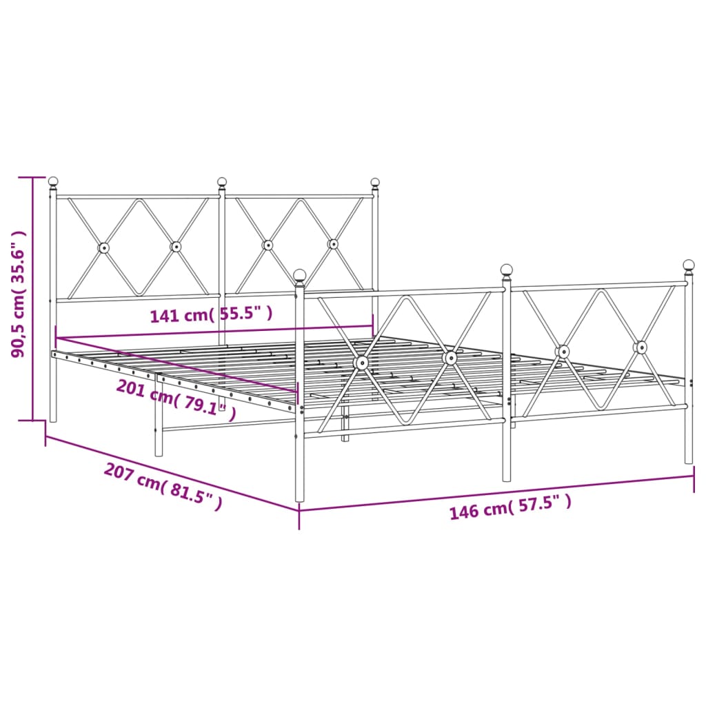 Metal Bed Frame without Mattress with Footboard Black 140x200cm