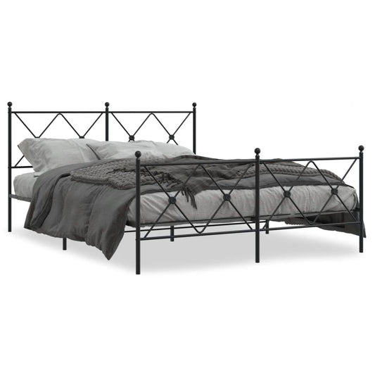 Metal Bed Frame without Mattress with Footboard Black 150x200cm Metal Bed Frame without Mattress with Footboard Black 150x200cm