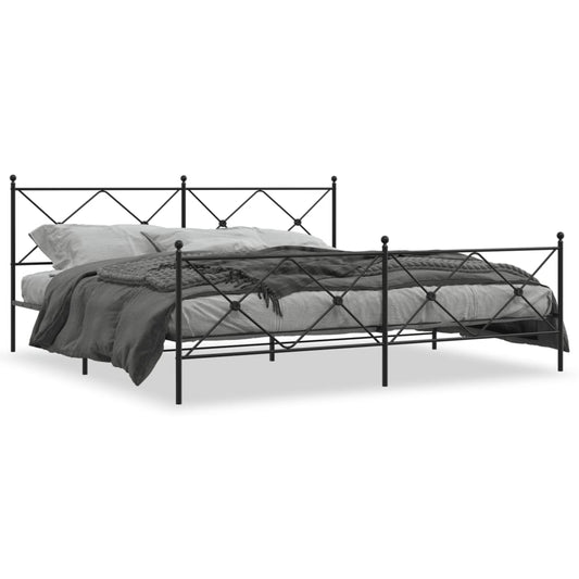 Metal Bed Frame without Mattress with Footboard Black 193x203cm Metal Bed Frame without Mattress with Footboard Black 193x203cm