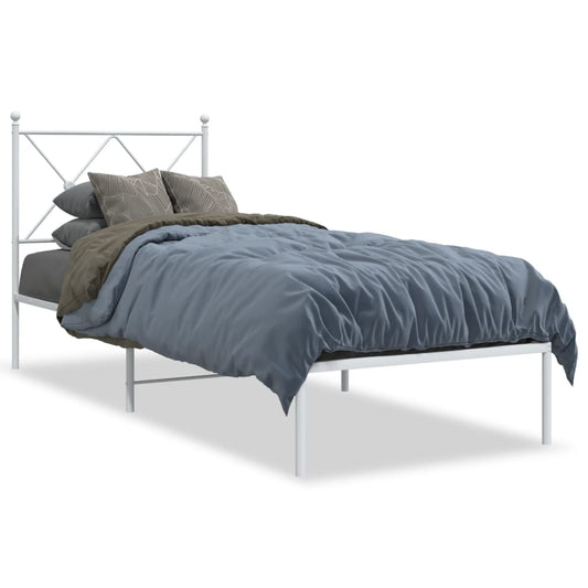 Metal Bed Frame without Mattress with Headboard White 75x190cm Metal Bed Frame without Mattress with Headboard White 75x190cm