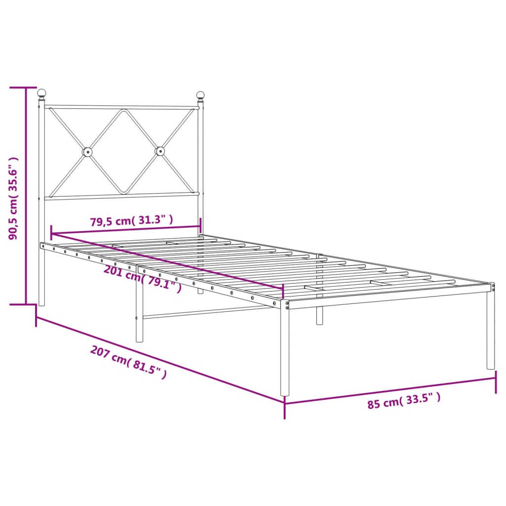 Bed Frame | White | Powder-Coated Steel | Single | Bed Frame