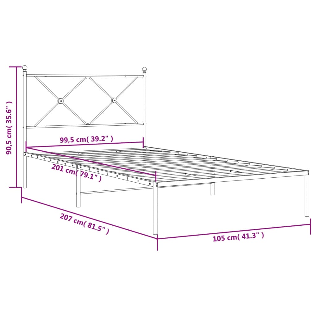 Metal Bed Frame without Mattress with Headboard White 100x200cm
