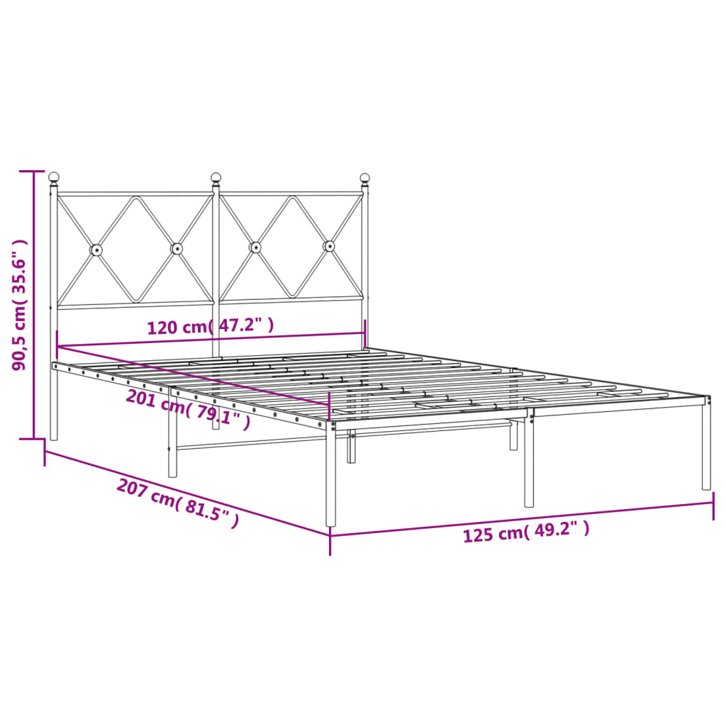 Metal Bed Frame without Mattress with Headboard White 120x200cm