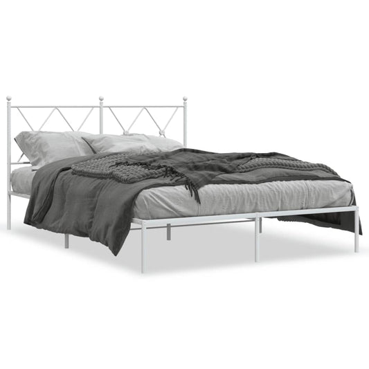 Metal Bed Frame without Mattress with Headboard White 135x190cm Metal Bed Frame without Mattress with Headboard White 135x190cm