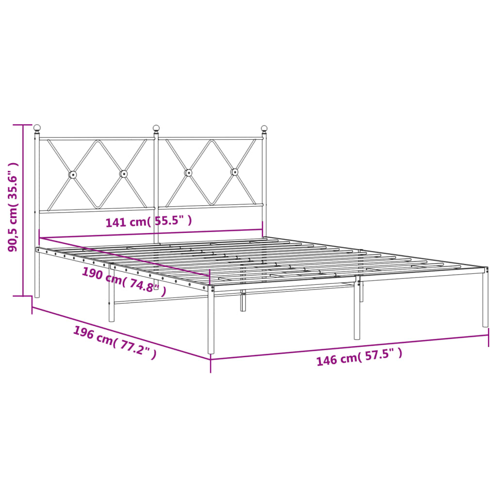 Metal Bed Frame without Mattress with Headboard White 140x190cm