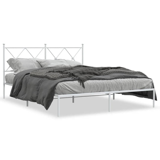 Metal Bed Frame without Mattress with Headboard White 150x200cm Metal Bed Frame without Mattress with Headboard White 150x200cm
